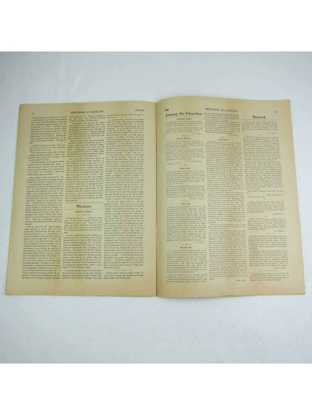 Brethren Evangelist Christian Newspaper Ashland Ohio Antique July 23rd 1902 RARE